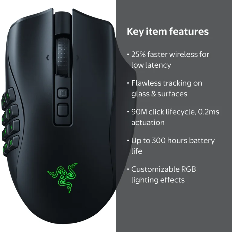 Razer, Wireless Gaming Mouse, Naga V2 Pro, Interchangeable Side