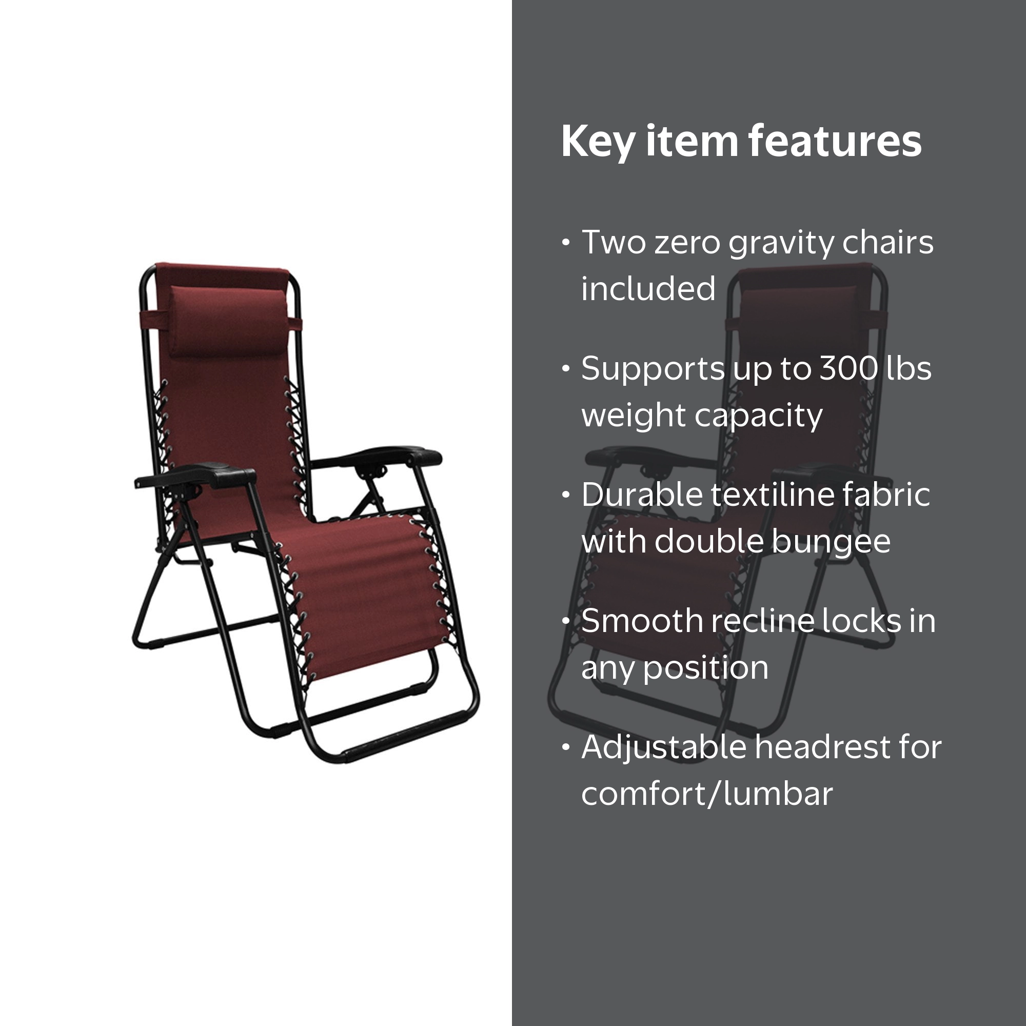 Caravan Sports Infinity Zero Gravity Chair 2 Pack - Red Supports
