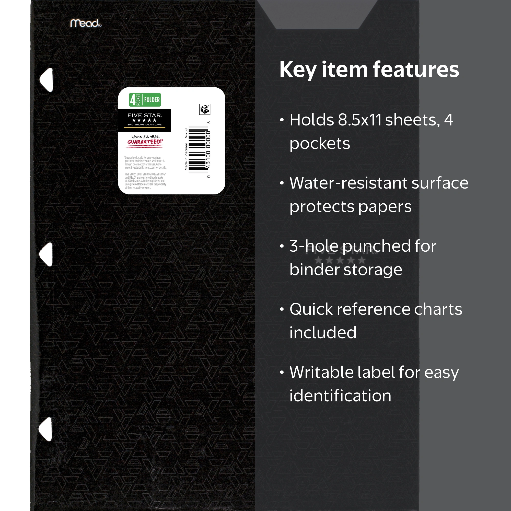 Five Star 4-Pocket Paper Folder, Black, Letter Size - Walmart.com