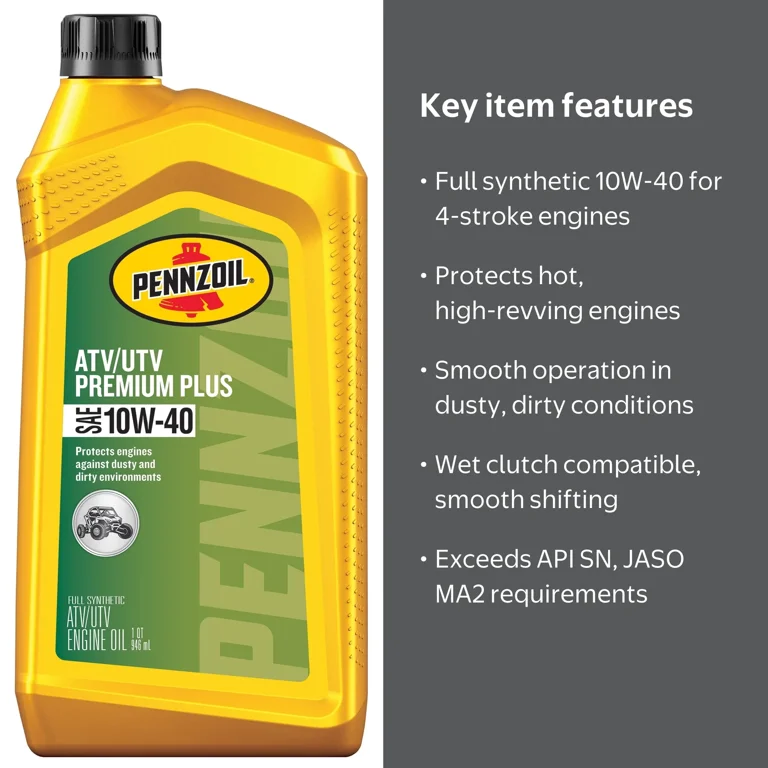 Pennzoil Premium Plus Full Synthetic ATV/ UTV 10W-40 Motor Oil, 1