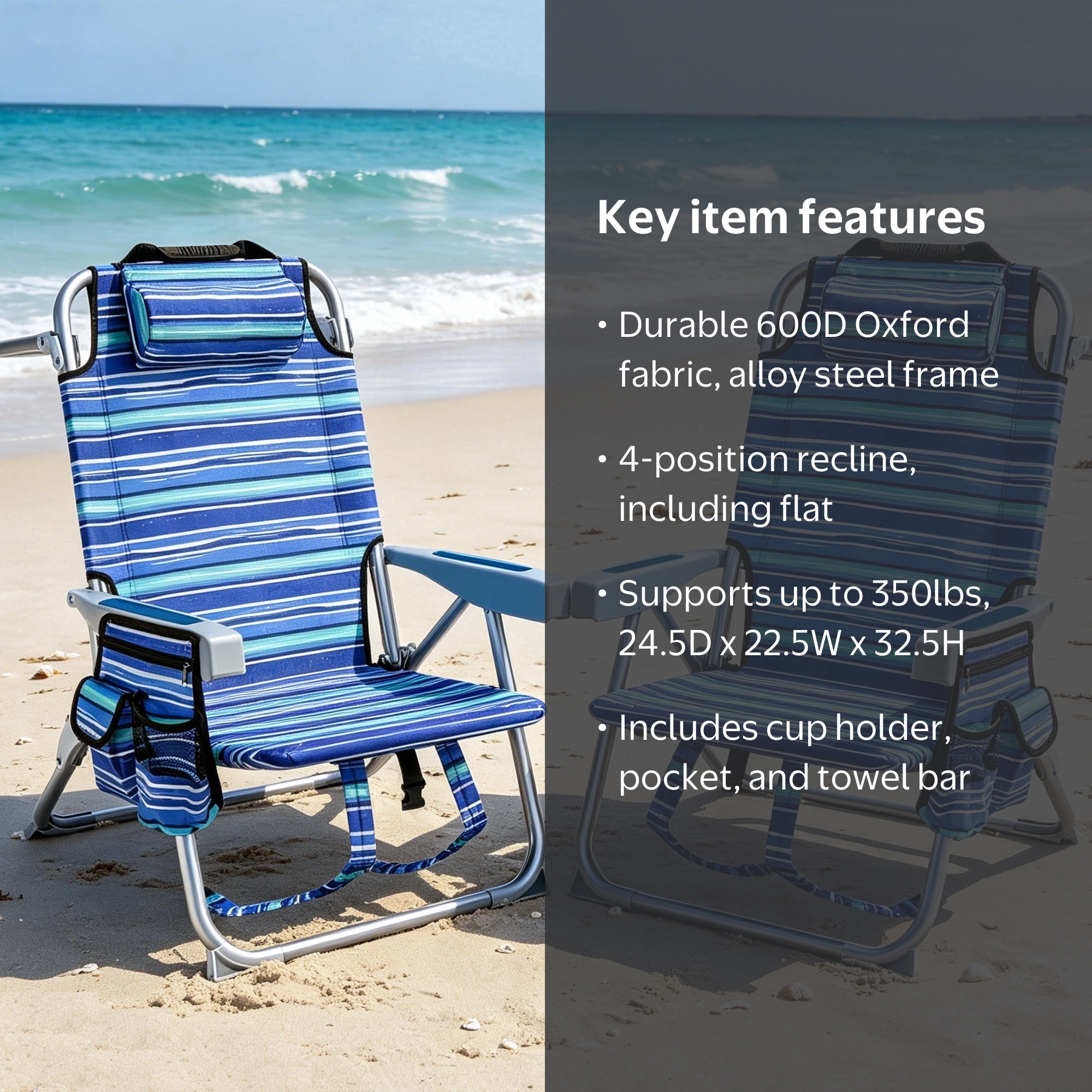 GVDV Beach Chair Set, Comfortable Portable Folding Beach Lounge