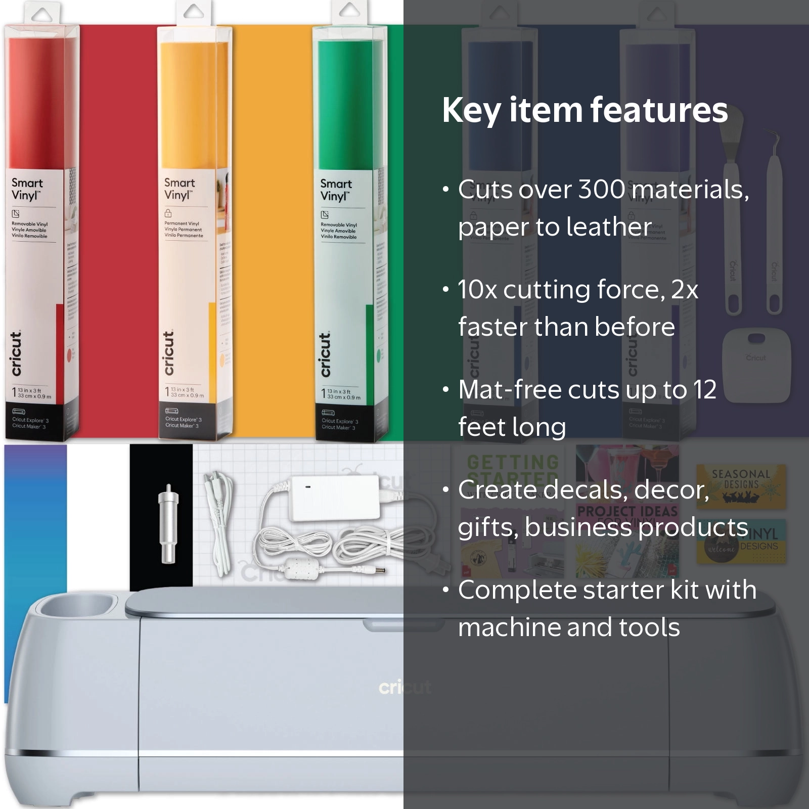 Cricut, Maker 3 Machine + Tools, Smart Vinyl Bundle, Multicolor