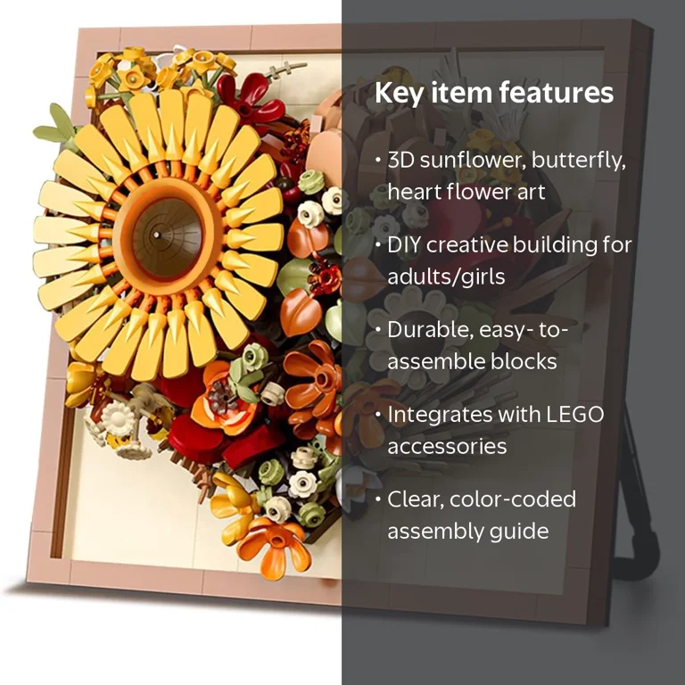 GZBrick Heart Flower Sunflower Building Set Frame Wall Art for
