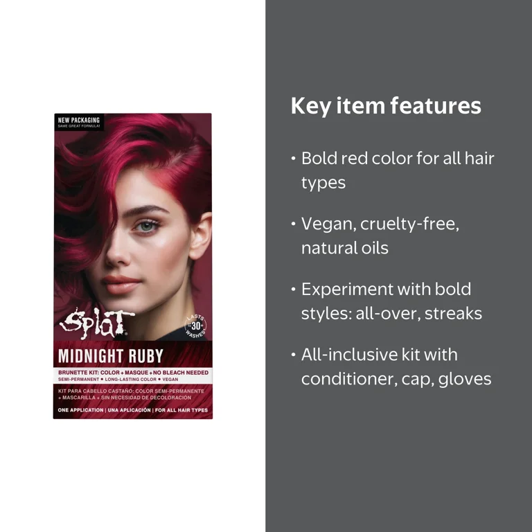 Splat, Semi-Permanent Hair Dye Kit, Midnight Ruby, No Bleach