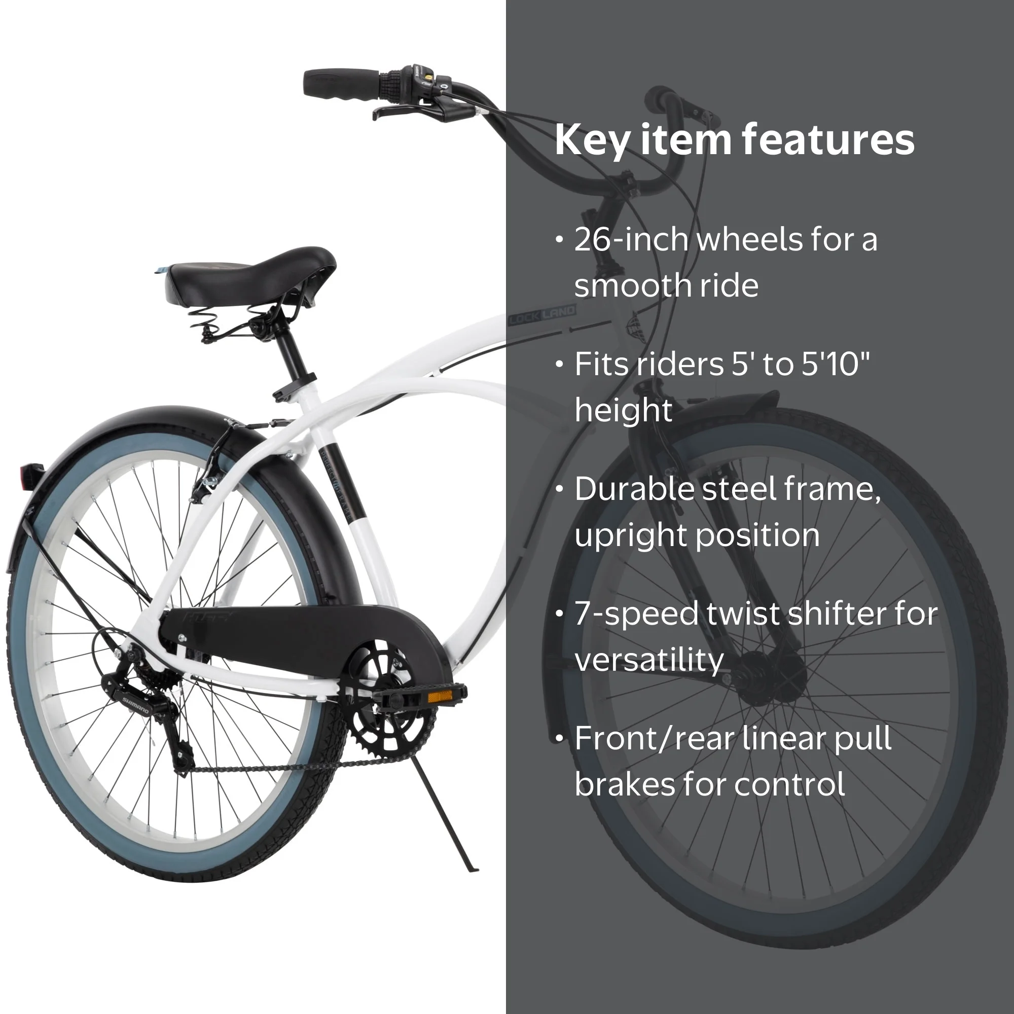 Huffy, 26 In. Men's Lockland 7 Speed Cruiser Bicycle, White