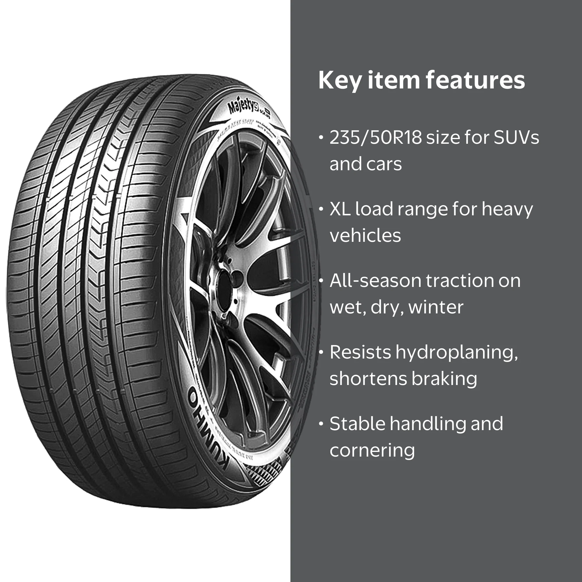 High Performance Kumho Majesty 9 Solus TA91 All Season Passenger