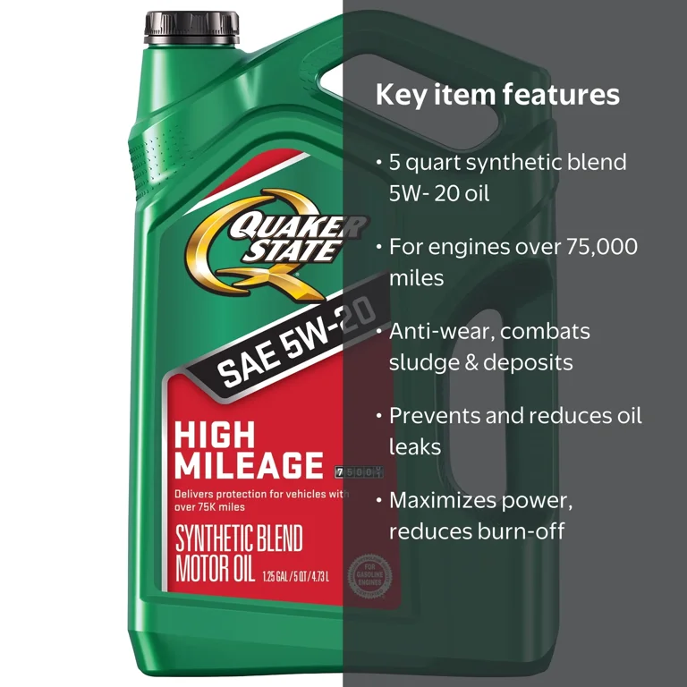 Quaker State High Mileage 5W-20 Motor Oil, 5 Quart - Walmart.com