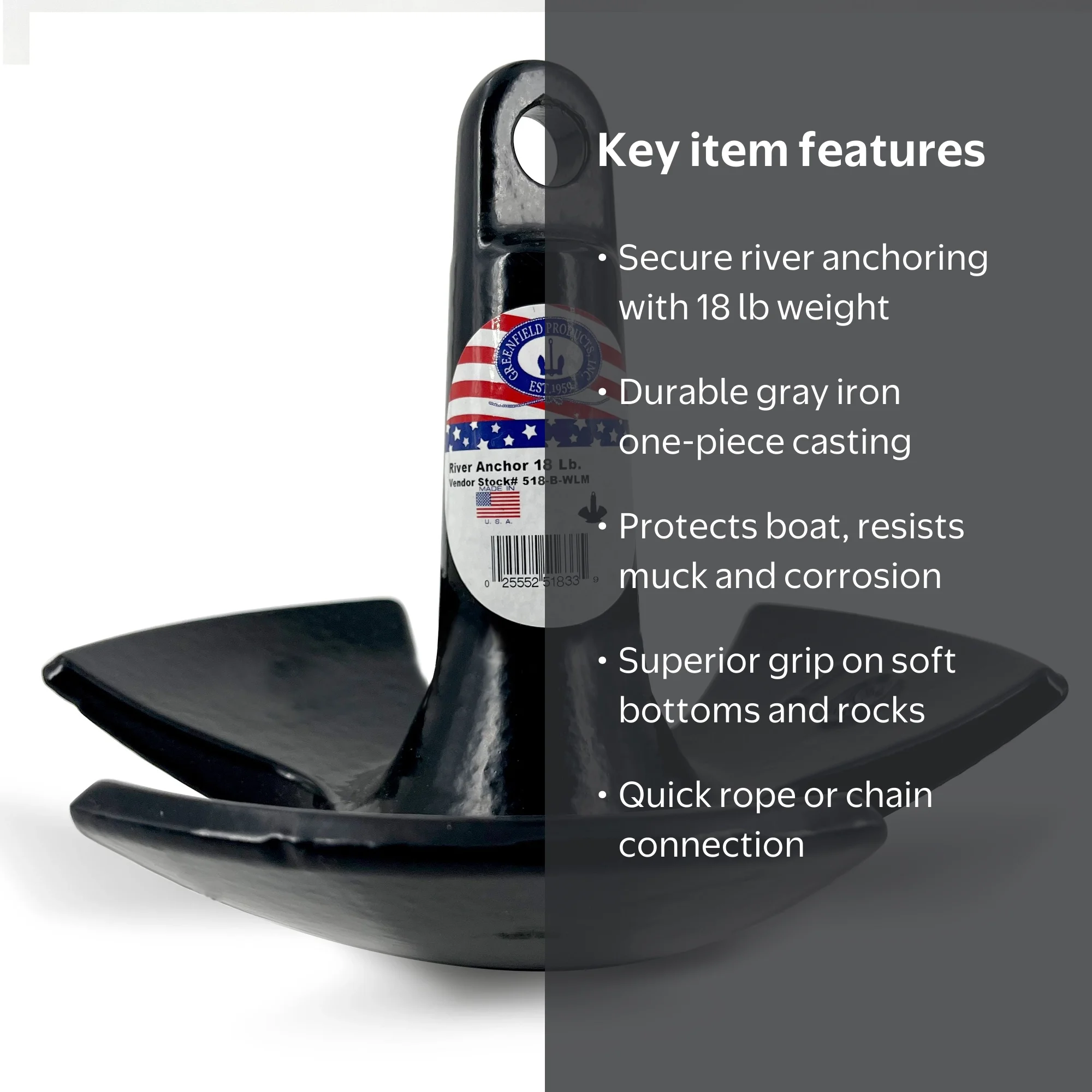 Greenfield Products River Anchor 18 lb. Cast Iron, Model 518-B-WLM
