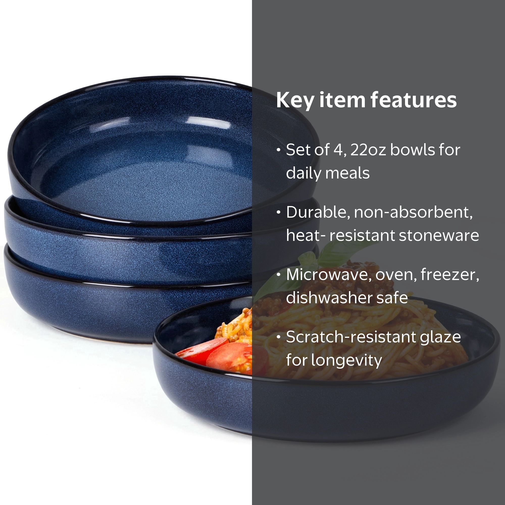 Vesteel Pasta Bowl Set of 4, 22oz Stoneware Salad Pasta Serving