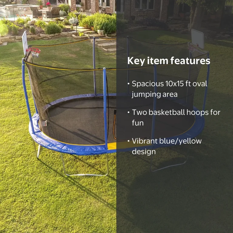 Jumpking Oval 10' x 15' Trampoline, with Two Basketball Hoops