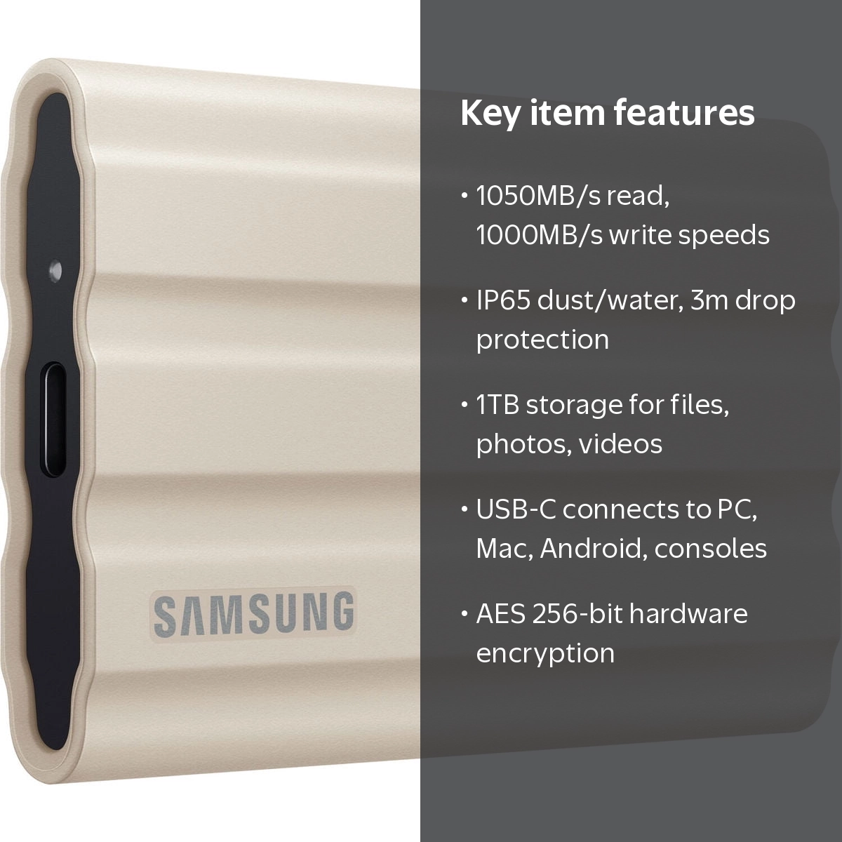 Samsung, External SSD, 1TB T7 Shield, Rugged Durable & Water