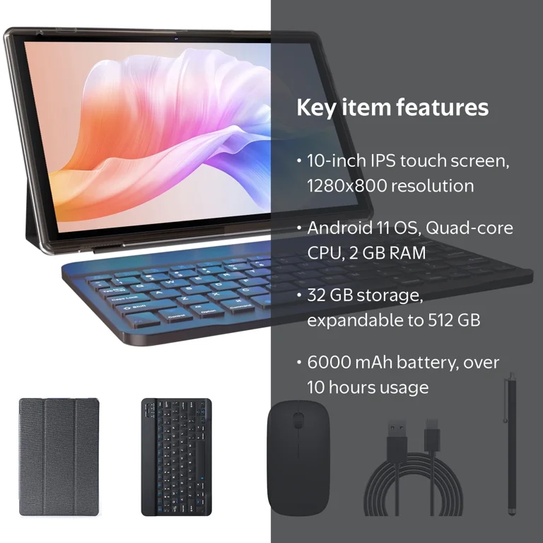 ZZB, 2-in-1 Tablet, 10 in, Android, Keyboard, Mouse, Black