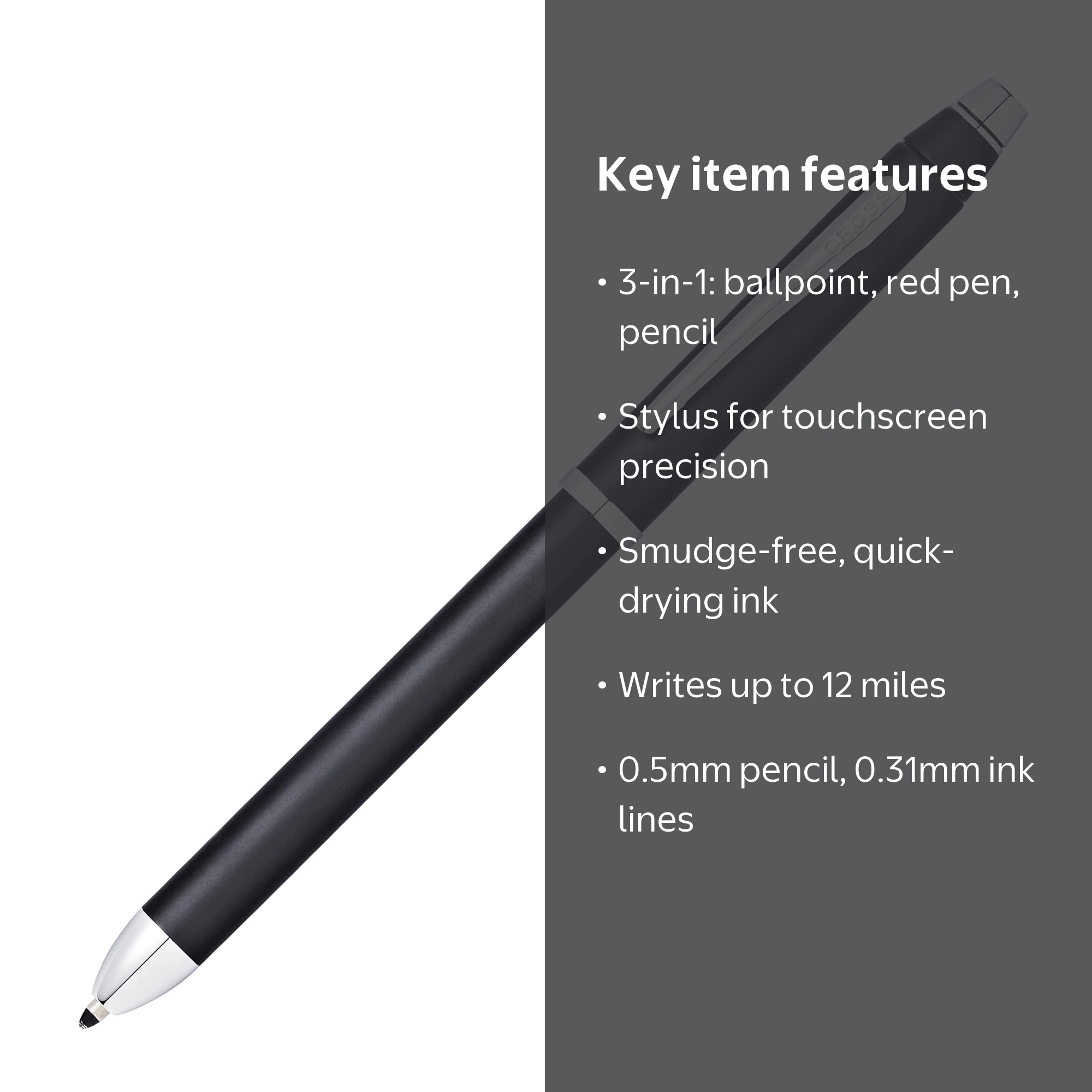 Cross Tech3+ Satin Black Multifunction Pen - Walmart.com