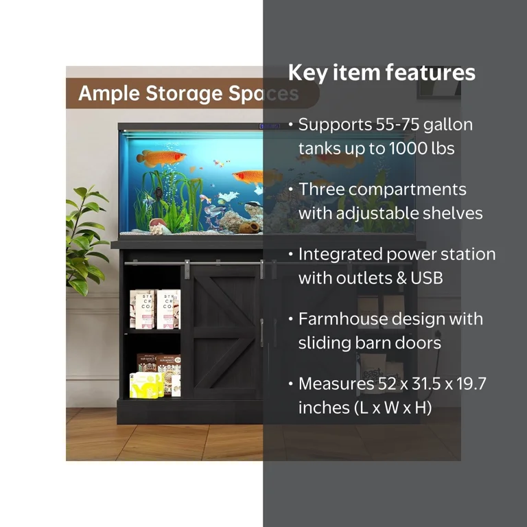 Selooye 55-75 Gallon Fish Tank Stand with Sliding Barn Doors