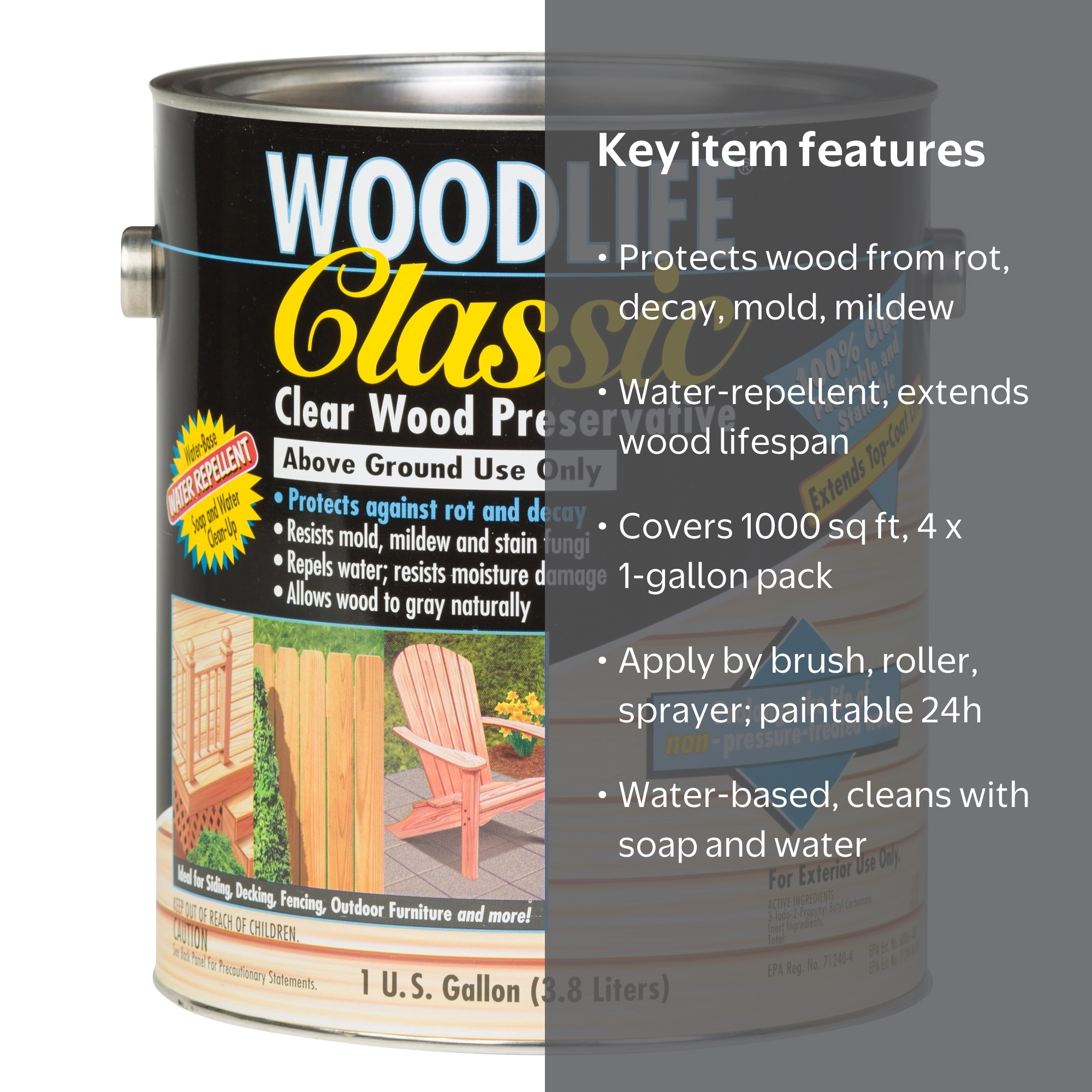 ClearWood クリアウッド　u - MASTER 45 S PS 4 Pack, Clear, Wolman Woodlife Classic Exterior Wood Preservative