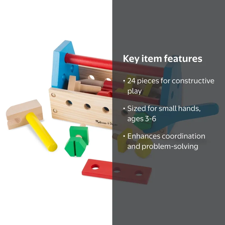 Melissa & Doug Take-Along Tool Kit Wooden Construction Toy (24 pcs