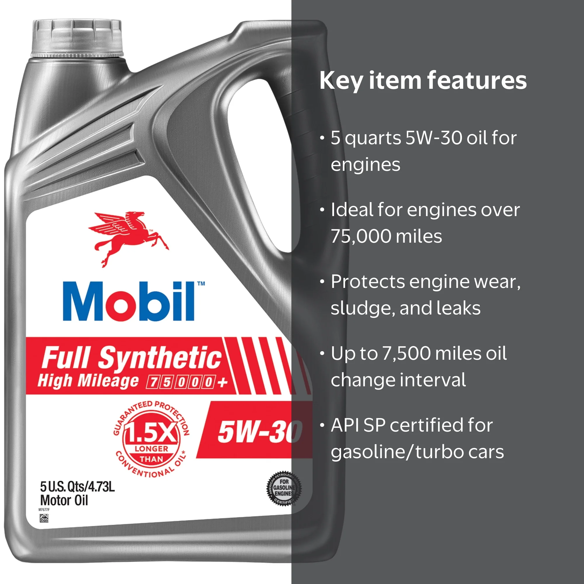 Mobil Full Synthetic High Mileage Motor Oil 5W-30, 5 Quart