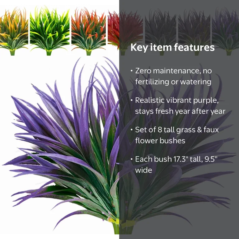 Nvzi 8 Pcs Outdoor Fake Plants UV Resistant Artificial Tall Grass Plants Faux Tropical Flowers Bushes Dcor Light Purple