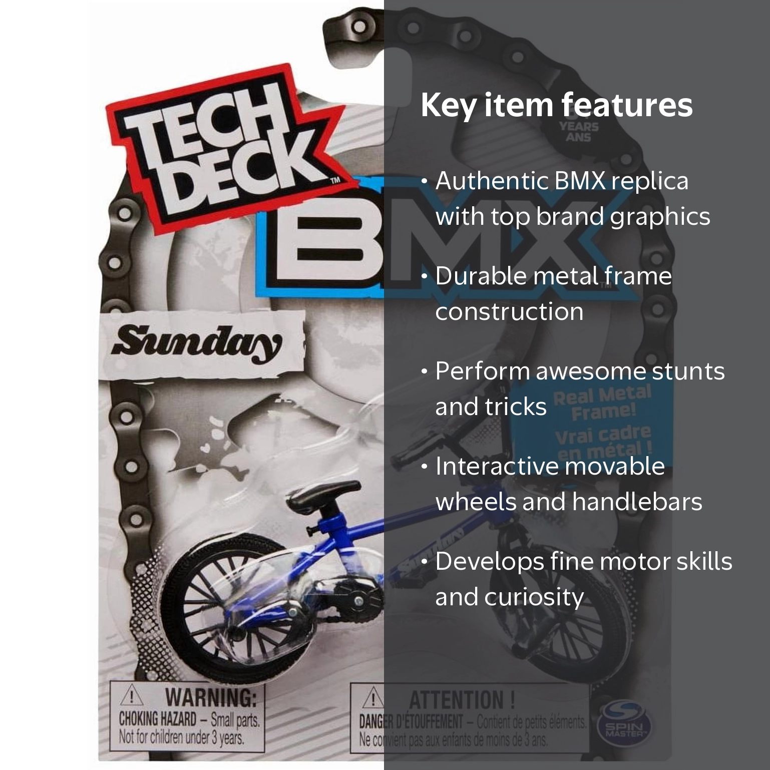 Spin Master Games, Tech Deck BMX Bike, Blue, Authentic Replica