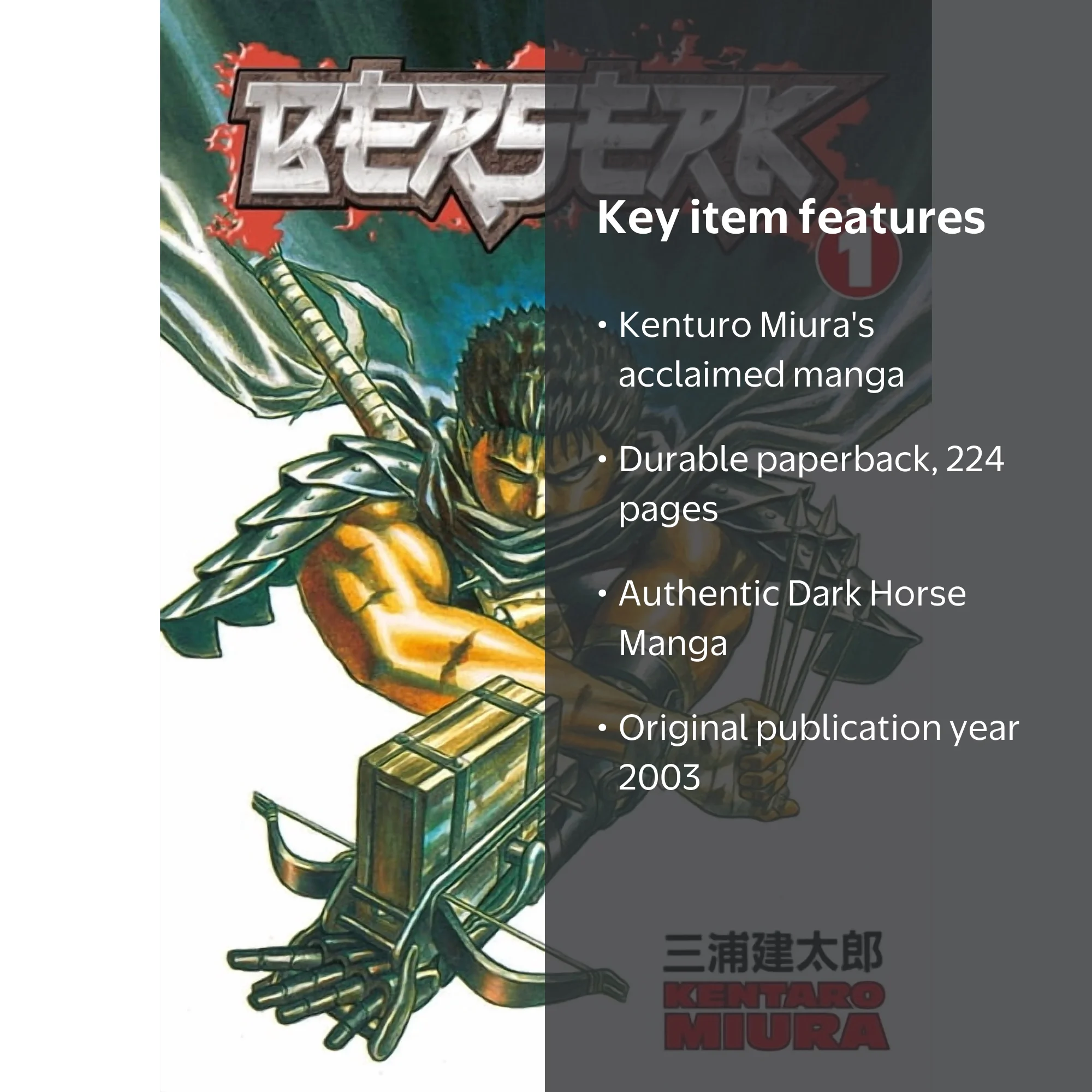 Kentaro Miura, Manga, Berserk Volume 1, Paperback, 224 pages