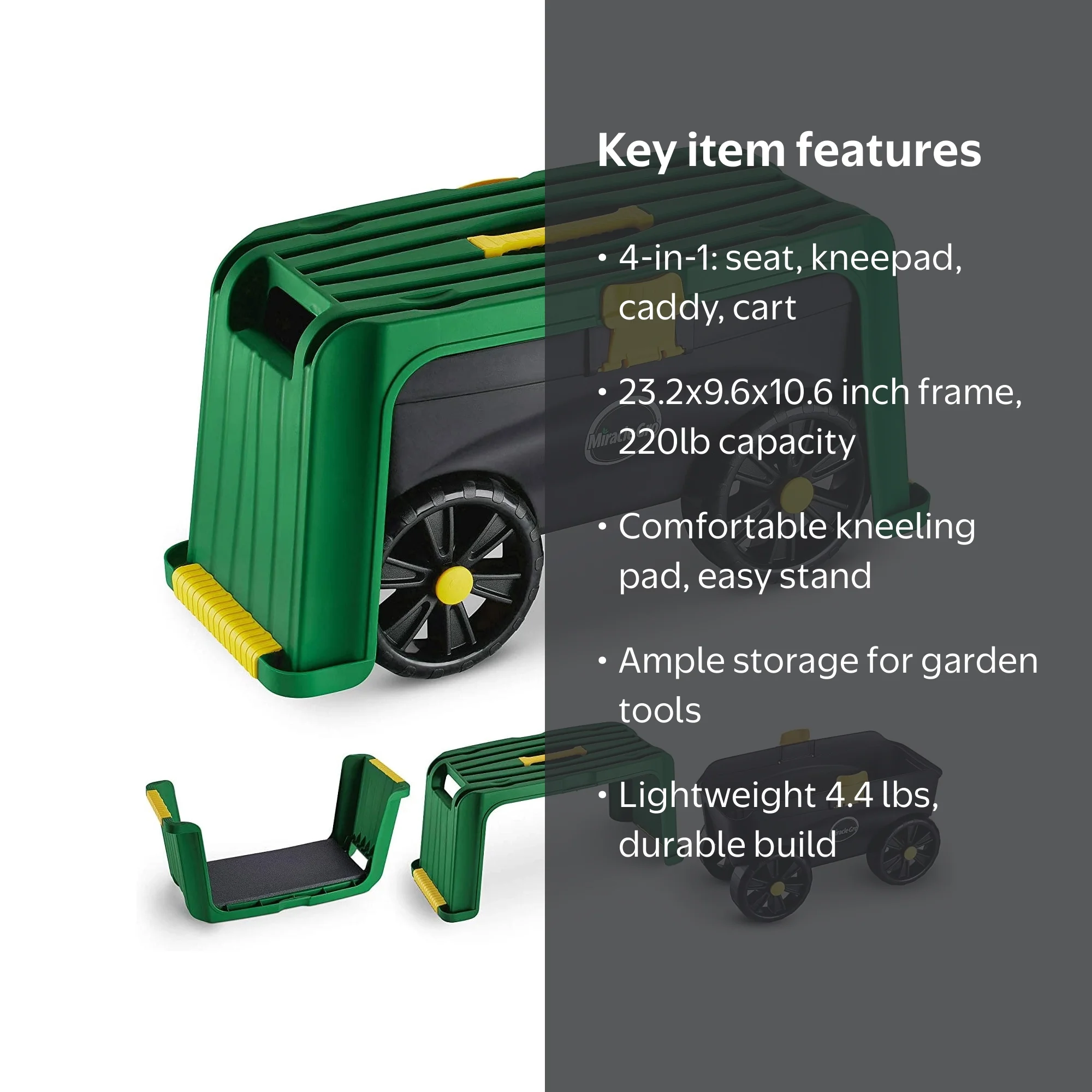 Miracle-Gro, Garden Seat and Kneepad, 4 in 1 Roll N Kneel, Green