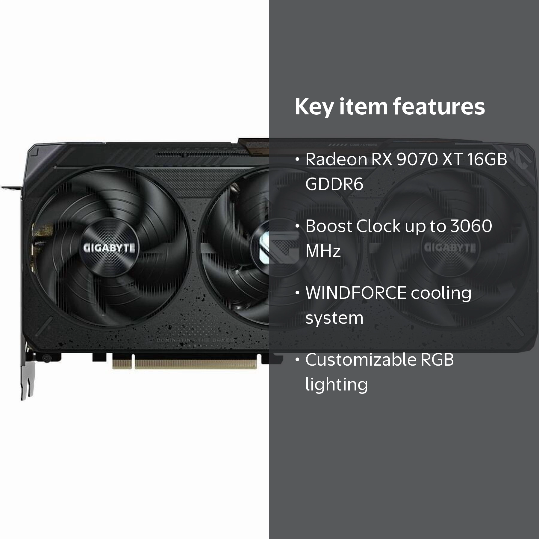 GIGABYTE, Gaming Radeon RX 9070 XT Graphics Card, 16GB GDDR6, PCIe