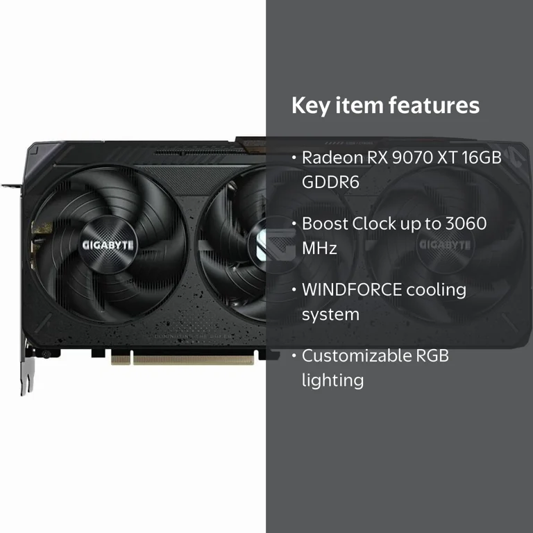 GIGABYTE, Gaming Radeon RX 9070 XT Graphics Card, 16GB GDDR6, PCIe