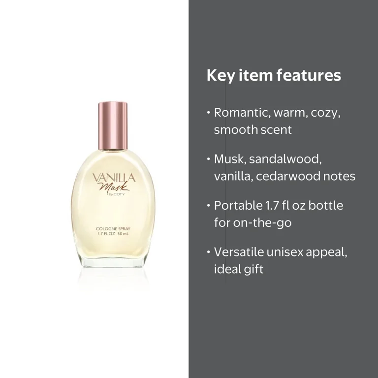Vanilla Musk, Cologne Spray for Women, 1.7 fl oz, Romantic Scent