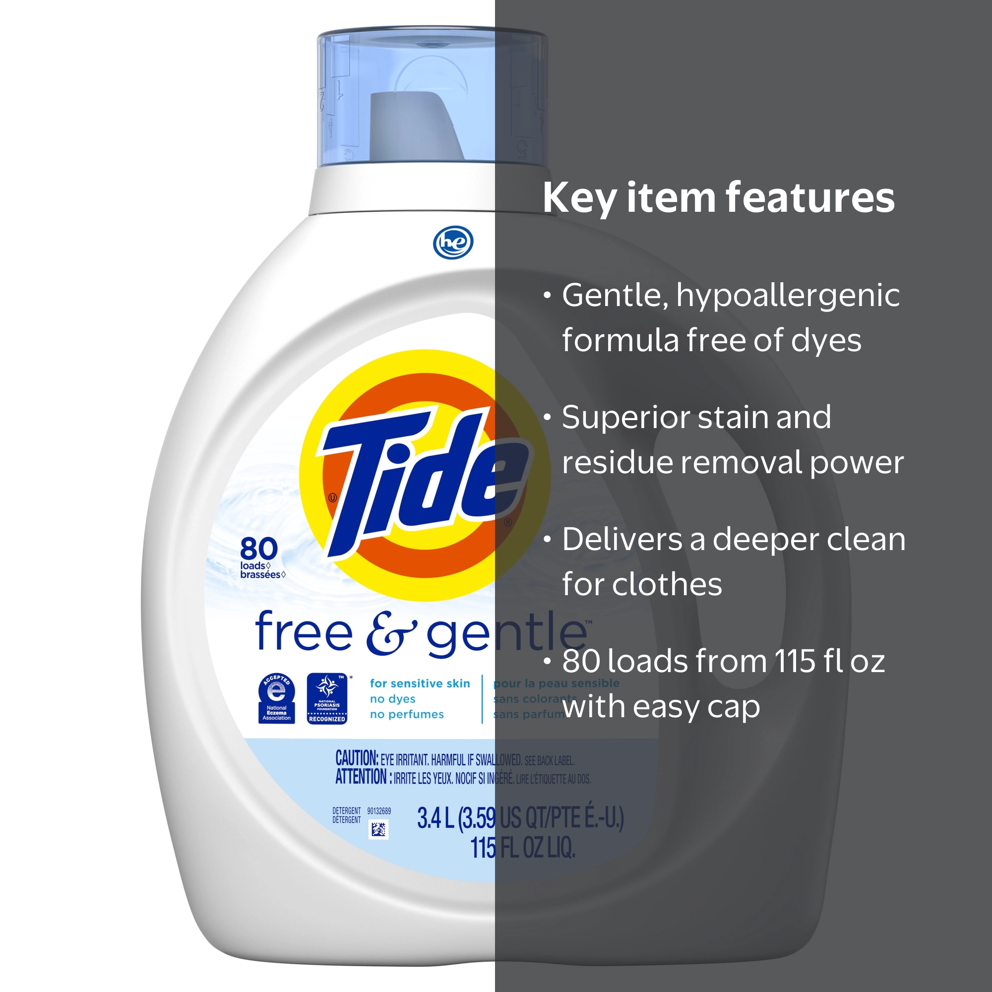 Tide, Laundry Detergent, Free and Gentle, 115 fl oz - Walmart.com