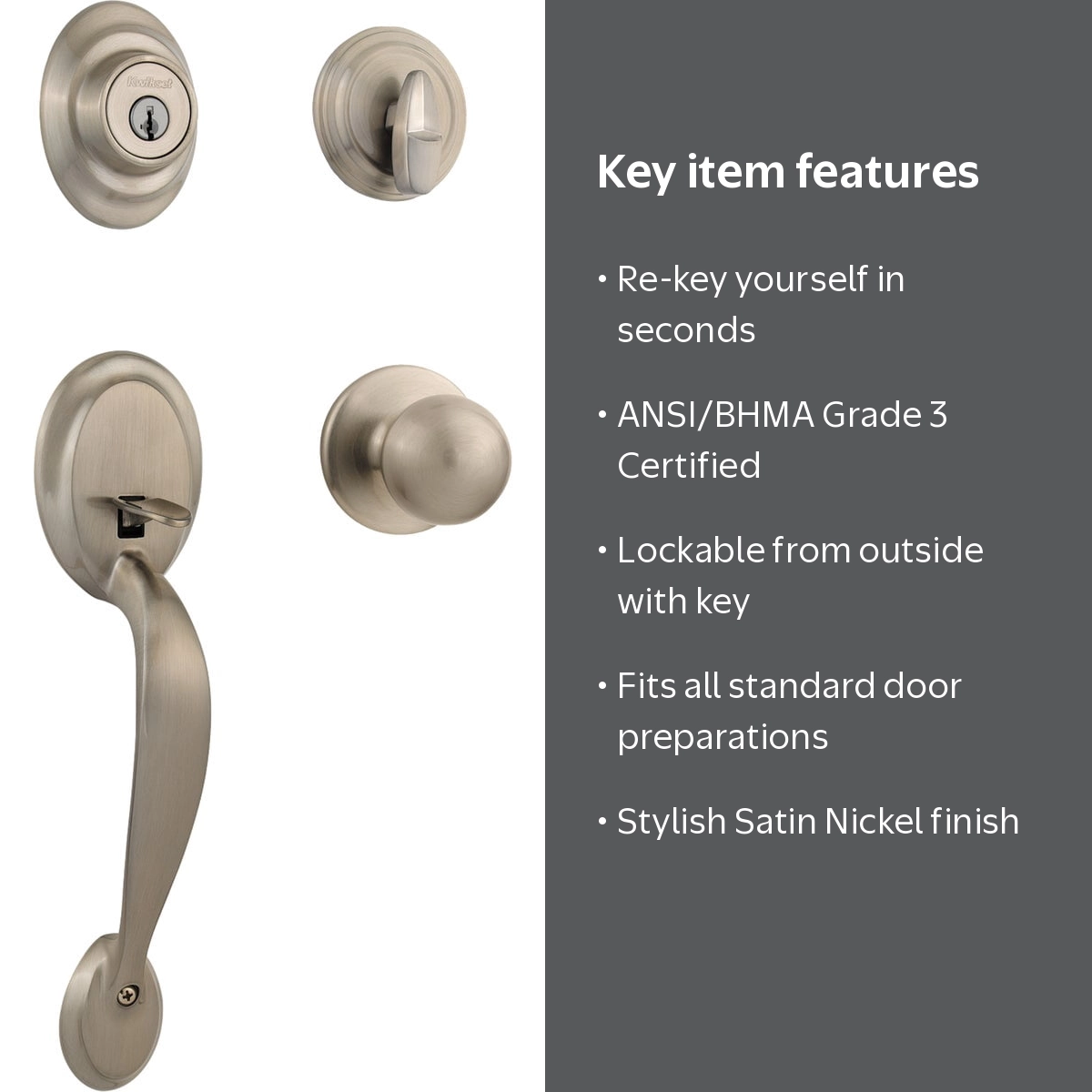 Kwikset 96870-090 Satin Nickel Dakota Entry Handle Set - Walmart.com