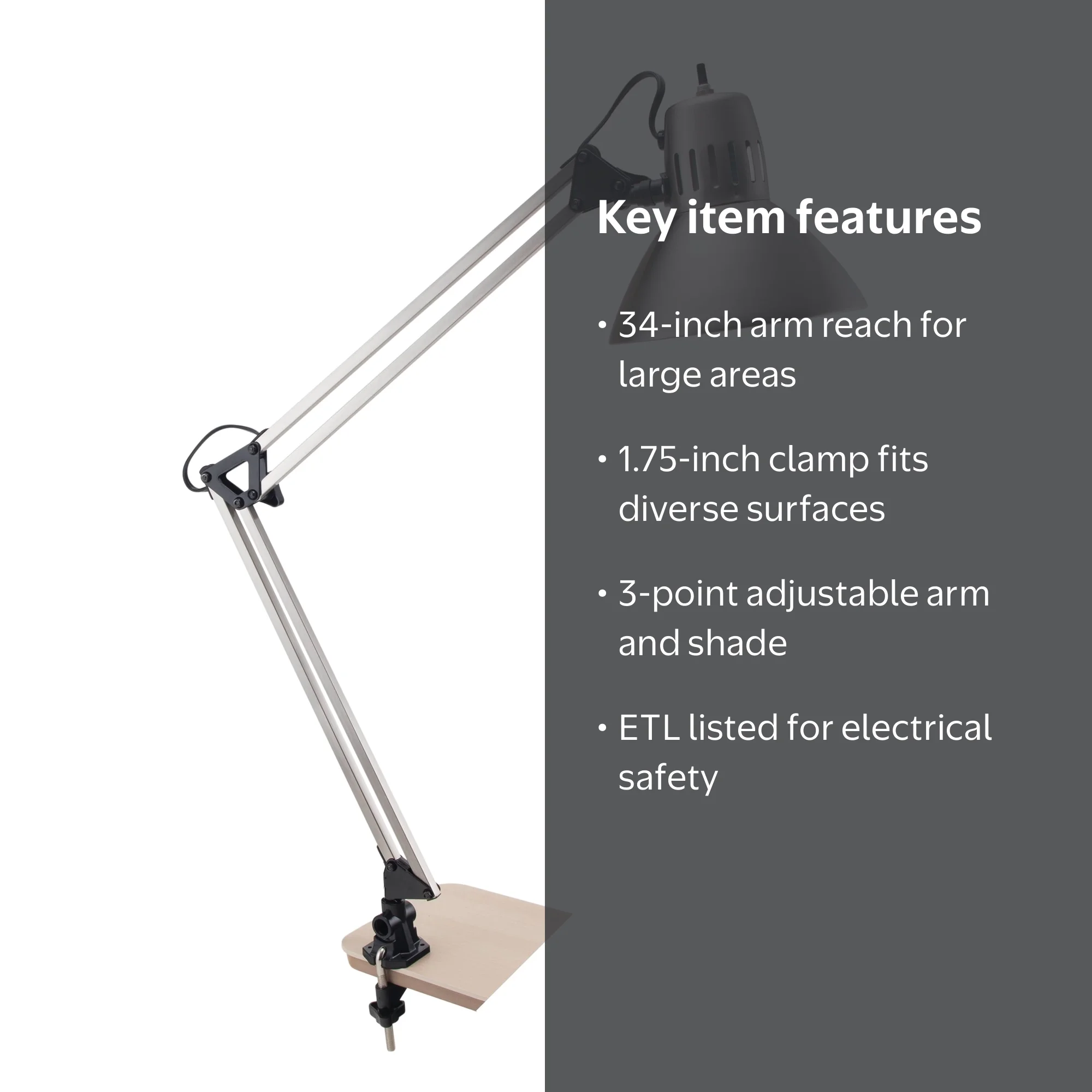 V-Light 34 inch Brushed Nickel LED Swing Arm Desk Lamp with Clamp