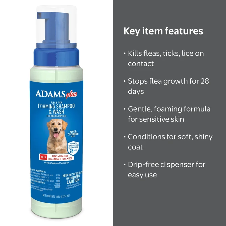 ADAMS, Flea & Tick Foaming Shampoo for Dogs & Puppies, 10 fl oz