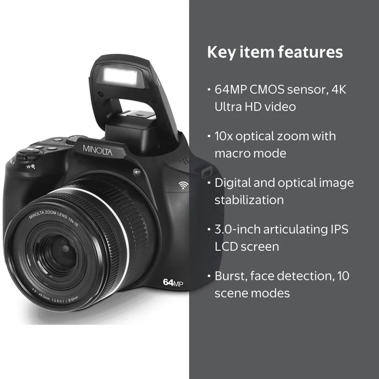 MINOLTA-MEMO フィルムカメラ ブラック Minolta 64 Mega Pixels Auto Focus Digital Camera with 10x Optical