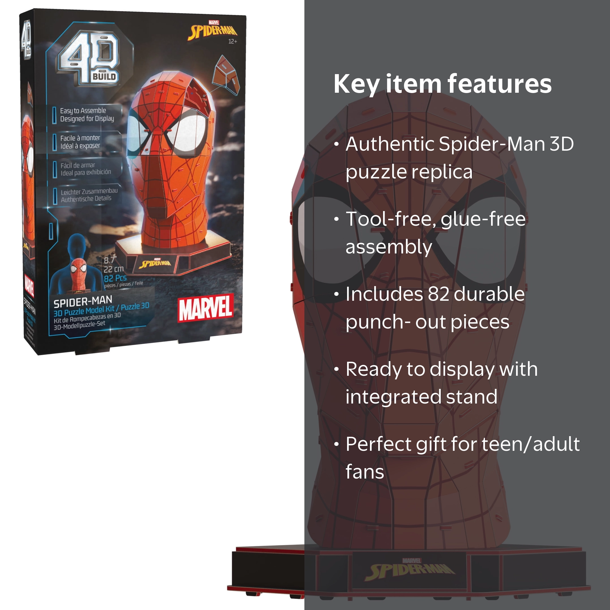 4D Build Marvel Spider-Man 3D Puzzle Model Kit with Stand, 82