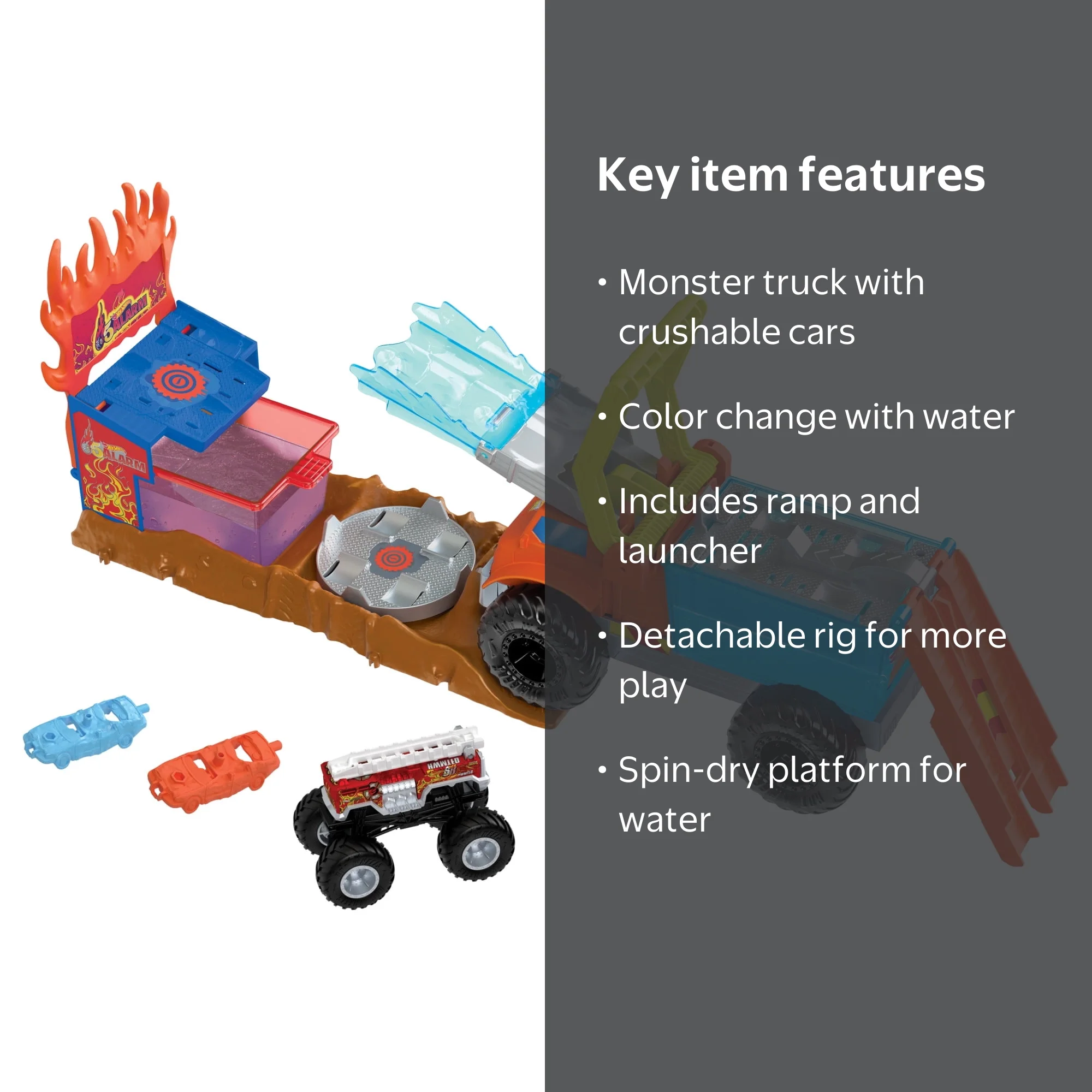 Hot Wheels, Monster Trucks Track Set, Color Shifters 5-Alarm
