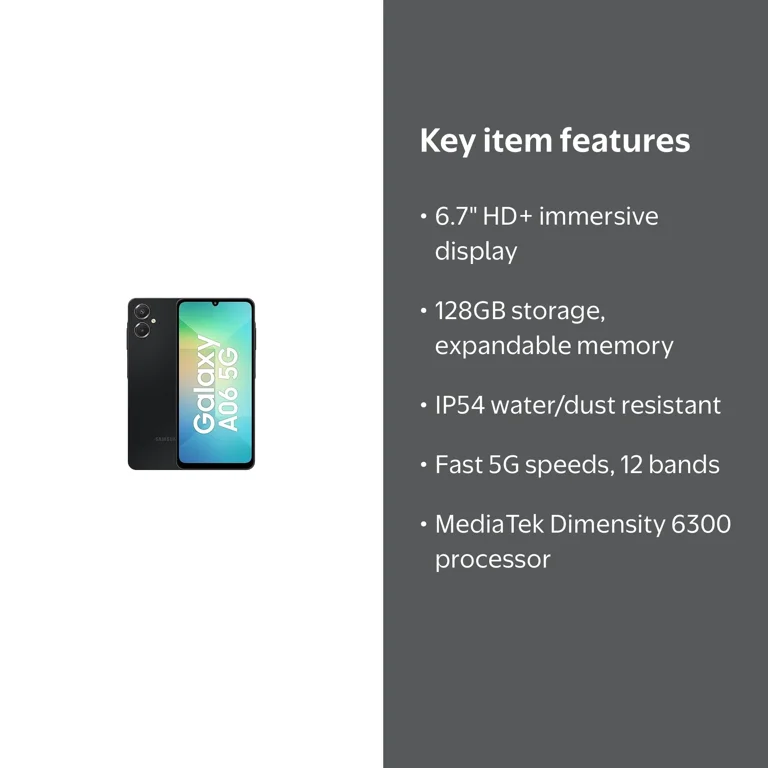 SAMSUNG GALAXY A06 5G 128GB BLACK - Walmart.com