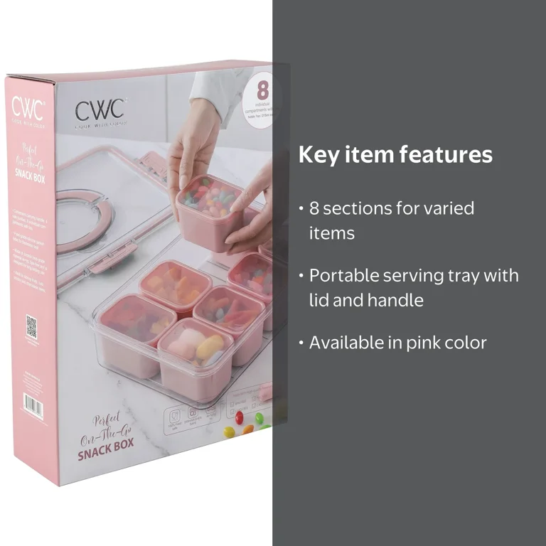 Cook With Color Pink 8 compartment snackle box, charcuterie