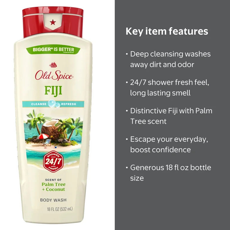 Old Spice, Body Wash for Men Fiji, 18 fl oz, Palm Tree Scent