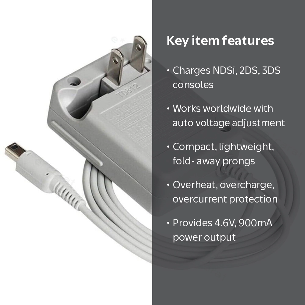 Idealforce, AC Adapter, Gray, for Nintendo DSi/2DS/3DS XL System
