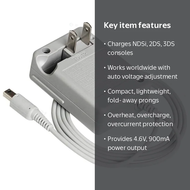 Idealforce, AC Adapter, Gray, for Nintendo DSi/2DS/3DS XL System