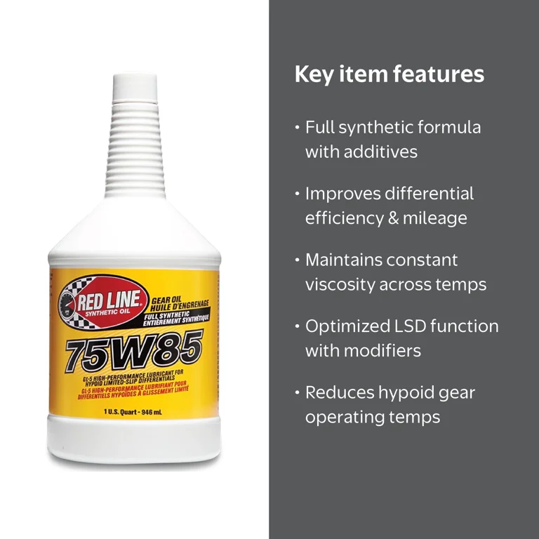 Red Line Synthetic Gear Oil, 75W85 GL-5, Hypoid Limited Slip