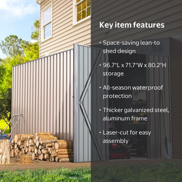 YODOLLA 8' x 6' Outdoor Storage Shed, Brown, Metal Attached Lean