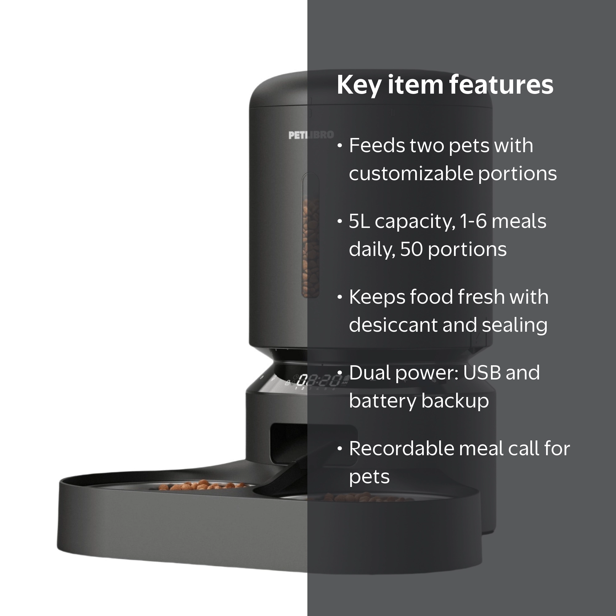 Petlibro Automatic Dog&Cat Feeder for Two Cats, 5L Dry Food
