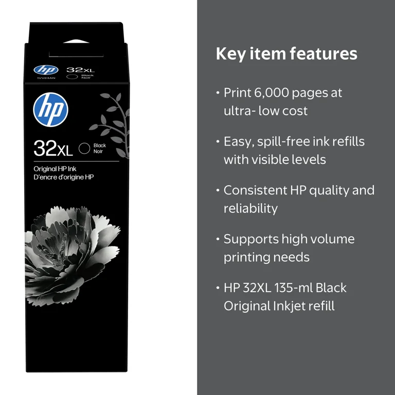 HP, 32XL Ink Bottle, 135ml Black, High Yield for HP Smart Tank