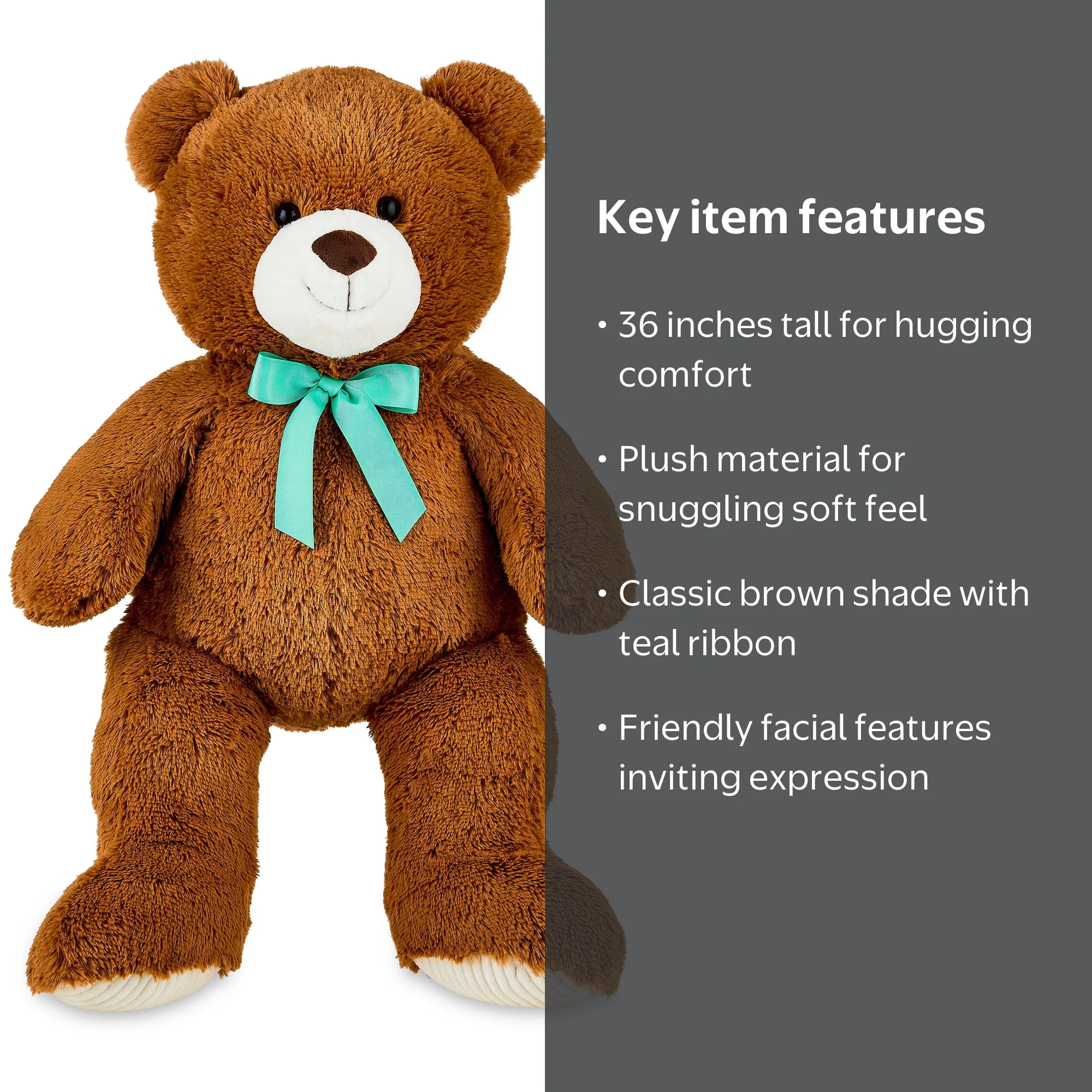 Bear Plush Toy with Ribbon, Brown, 36