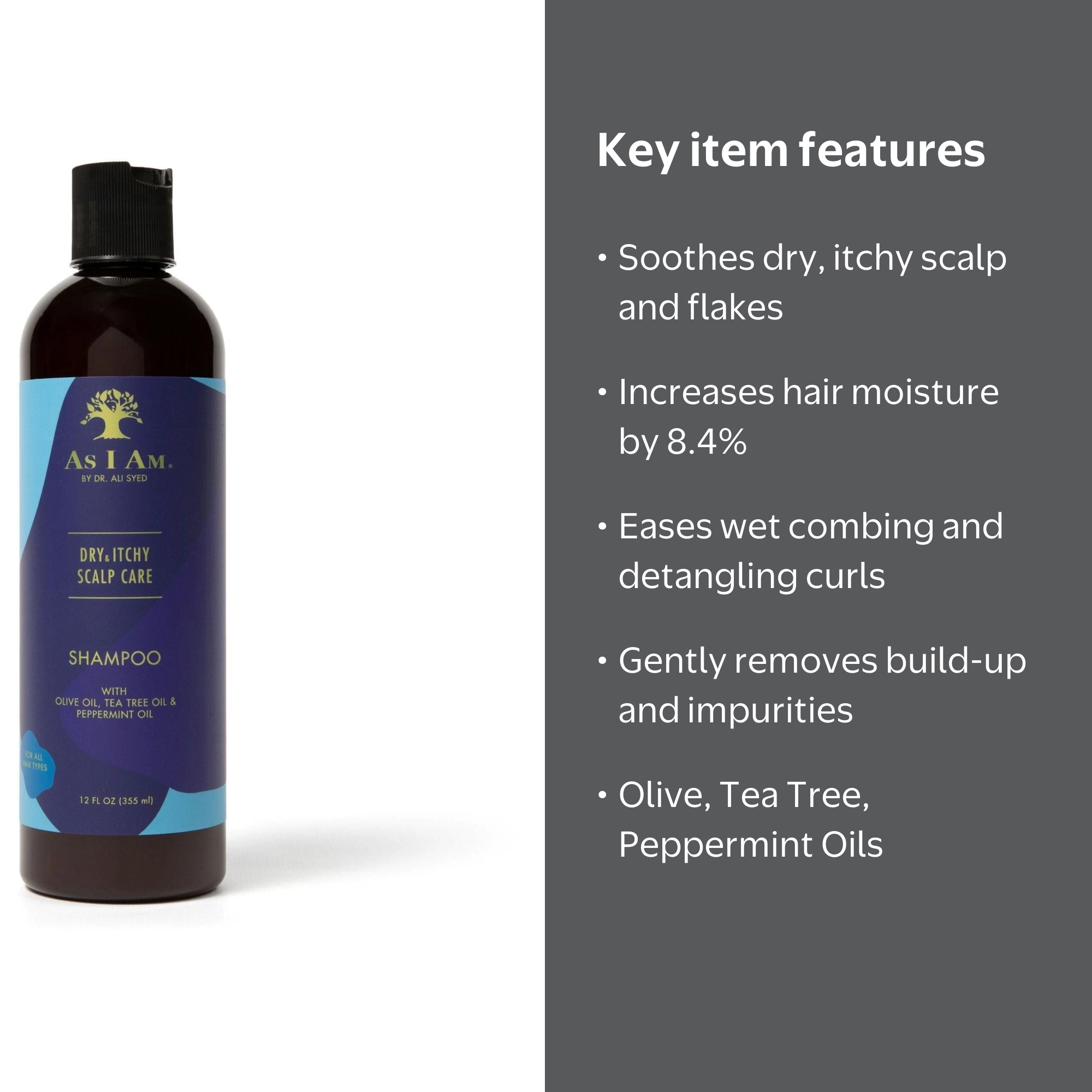 As I Am Dry & Itchy Scalp Care Anti Dandruff Shampoo, 12 fl.oz