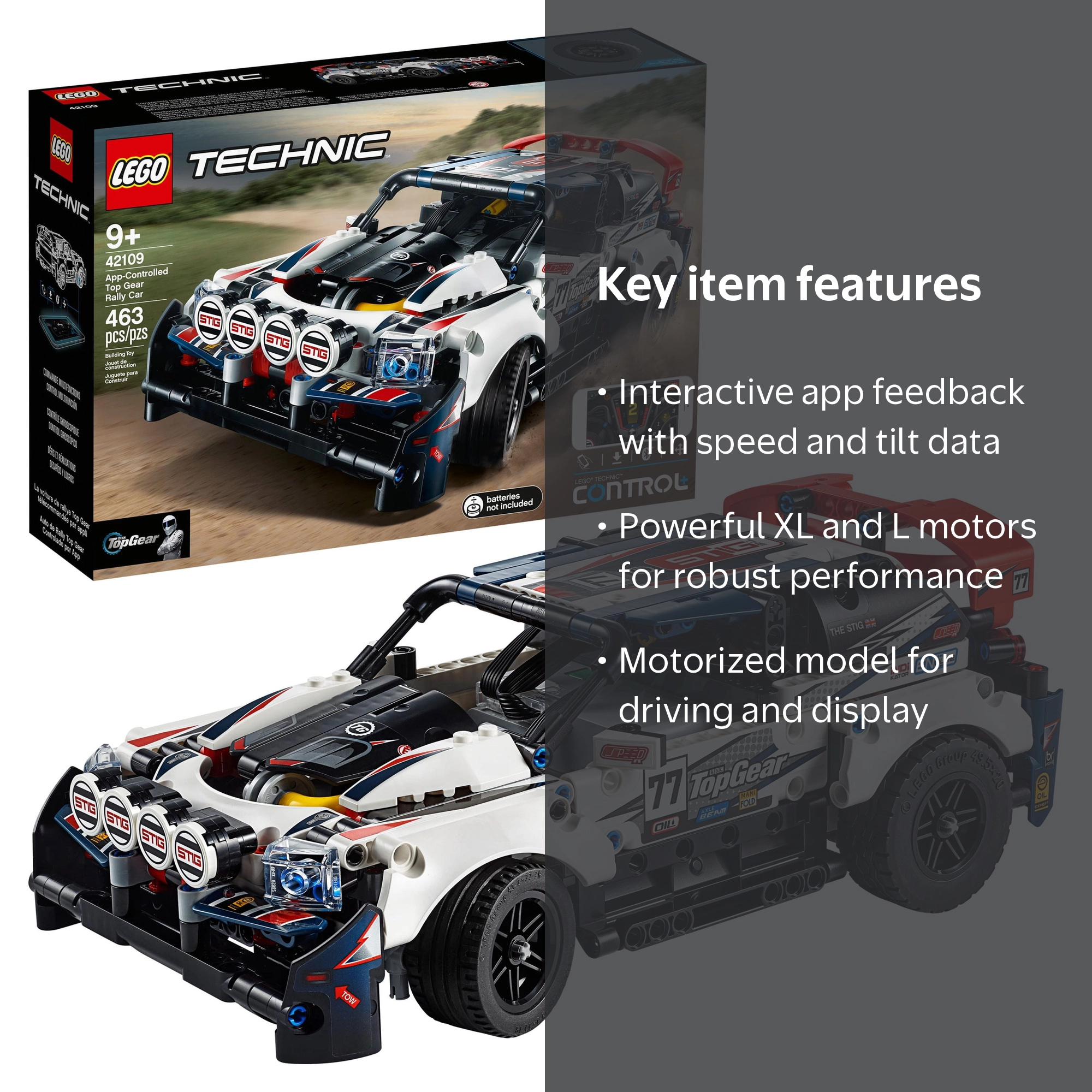 LEGO Technic App-Controlled Top Gear Rally Car, 42109, Multicolor
