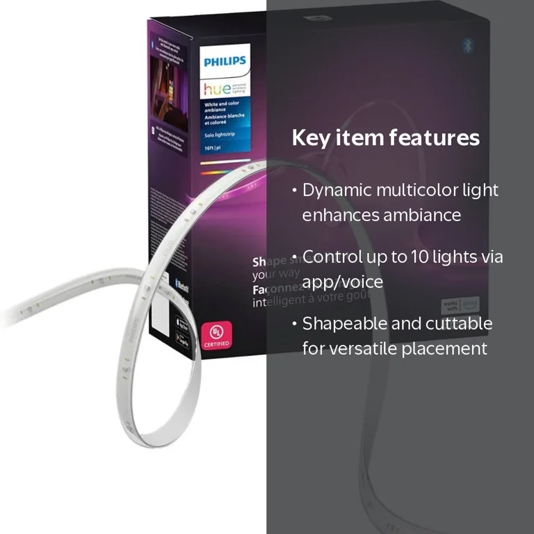 Philips Hue, Lightstrip, 16.4 ft, White and Color Ambiance