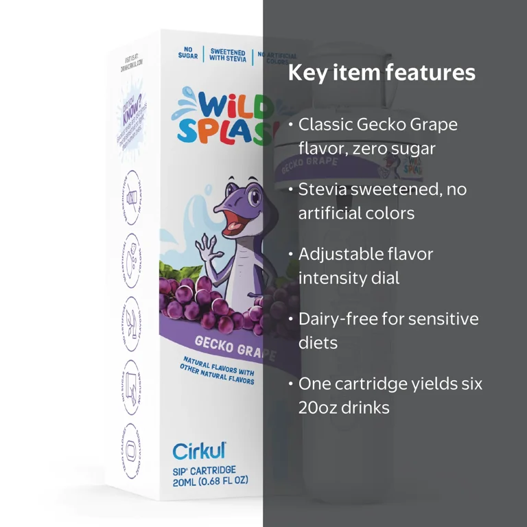Cirkul Wild Splash Gecko Grape Flavor Cartridge, Sugar-Free Drink