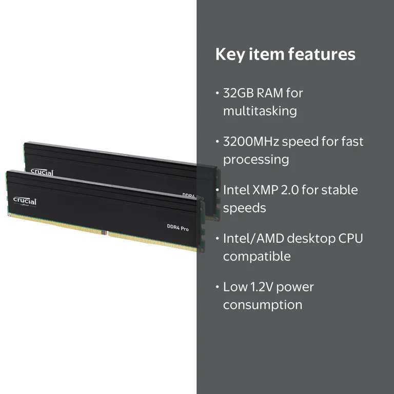 Crucial, Memory DeskTop, 32GB (2 x 16GB) DDR4 3200 MHz, Multicolor